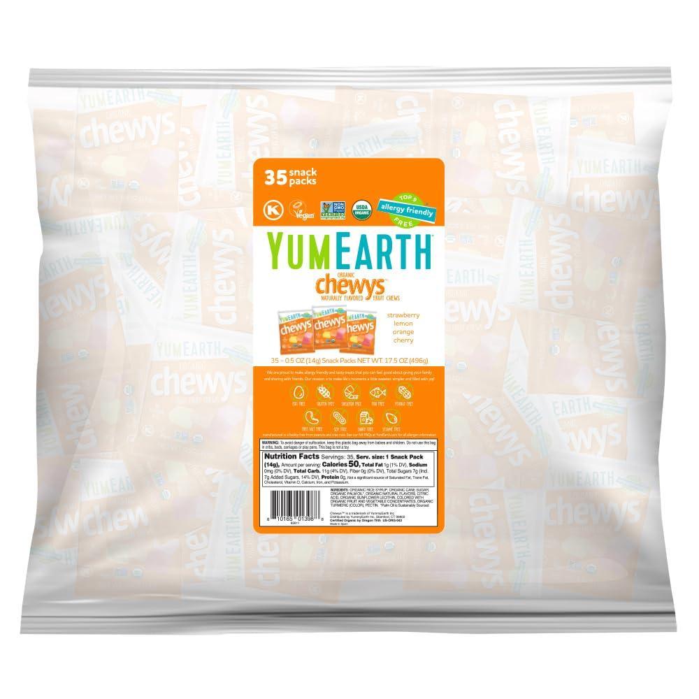 imageYumEarth Organic Chewys Fruit Flavored Candy Chews  Allergy Friendly Gluten Free NonGMO Vegan No Artificial Flavors or Dyes  Assorted Flavors 75 oz05 Ounce Pack of 35
