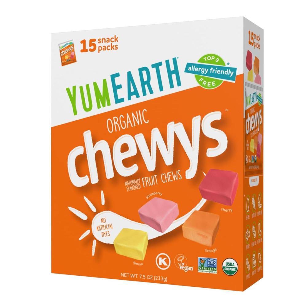 imageYumEarth Organic Chewys Fruit Flavored Candy Chews  Allergy Friendly Gluten Free NonGMO Vegan No Artificial Flavors or Dyes  Assorted Flavors 75 oz75 Ounce Pack of 1