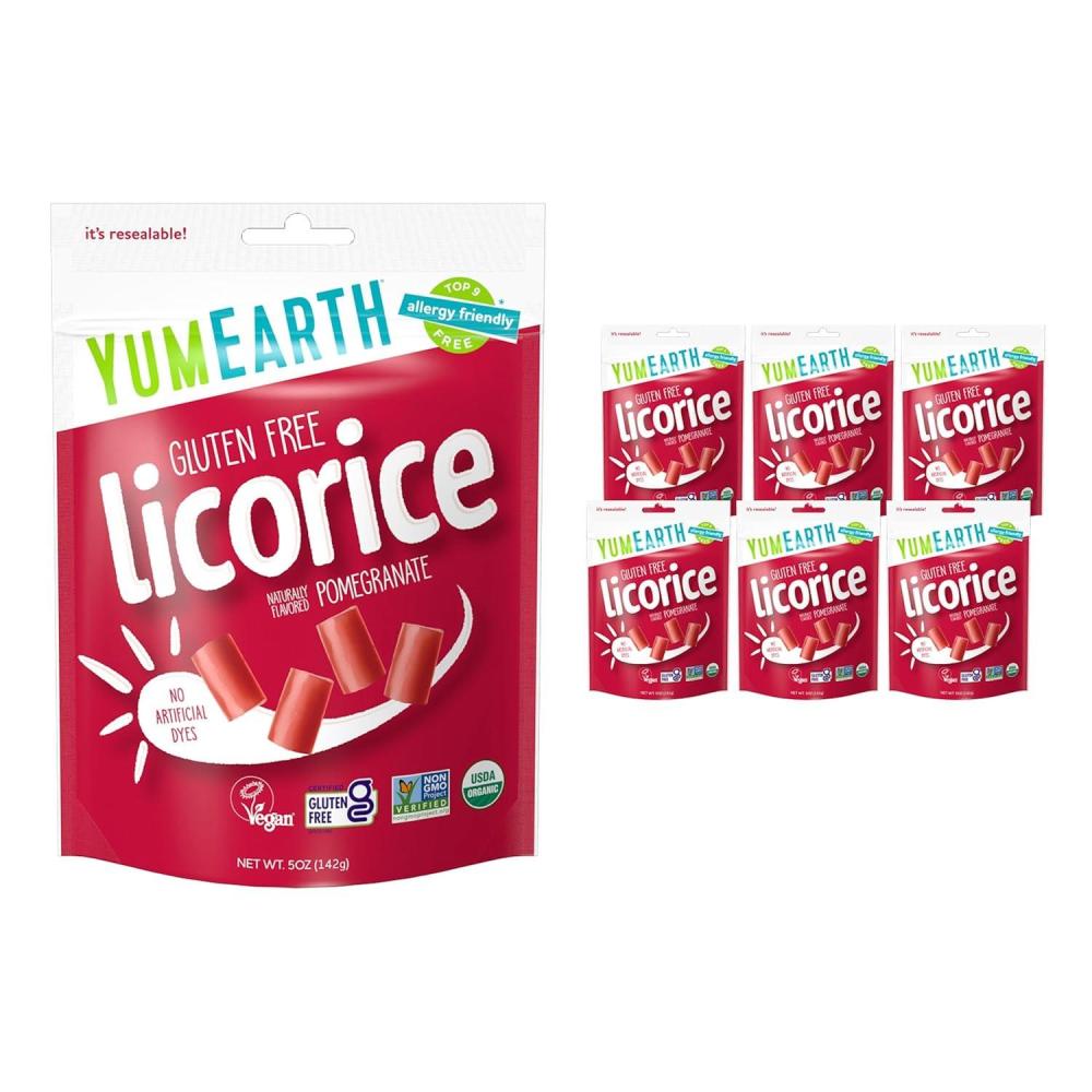 imageYumEarth Organic Gluten Free Black Licorice Snack Packs  Allergy Friendly Gluten Free NonGMO Vegan No Artificial Flavors or Dyes  5 Ounce Pack of 6Pomegranate