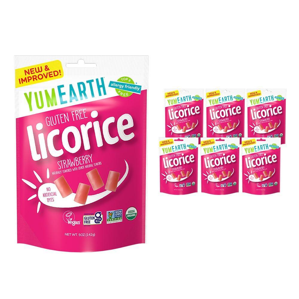 imageYumEarth Organic Gluten Free Black Licorice Snack Packs  Allergy Friendly Gluten Free NonGMO Vegan No Artificial Flavors or Dyes  5 Ounce Pack of 6Strawberry