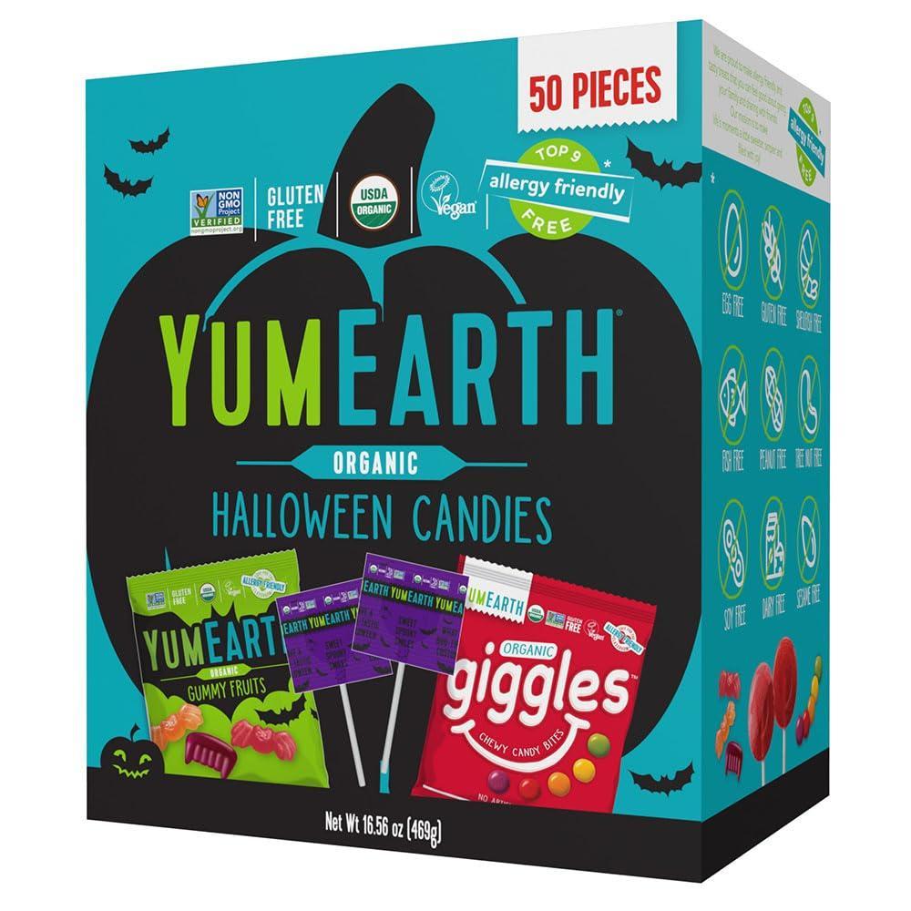 imageYumEarth Organic Halloween Candy Allergy Friendly Gluten Free NonGMO Vegan No Artificial Flavors or Dyes 20 Count Pack of 1 Gummy FruitsVariety Box