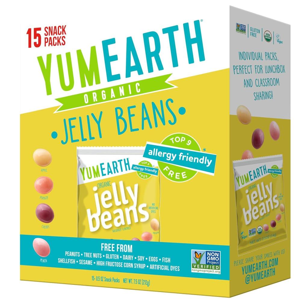 imageYumEarth Organic Jelly Beans  Fruity Candy Snack Packs Gluten Free Snacks for Kids  Allergy Friendly NonGMO No Artificial Flavors or Dyes  Assorted Flavors 75 oz Pack of 15