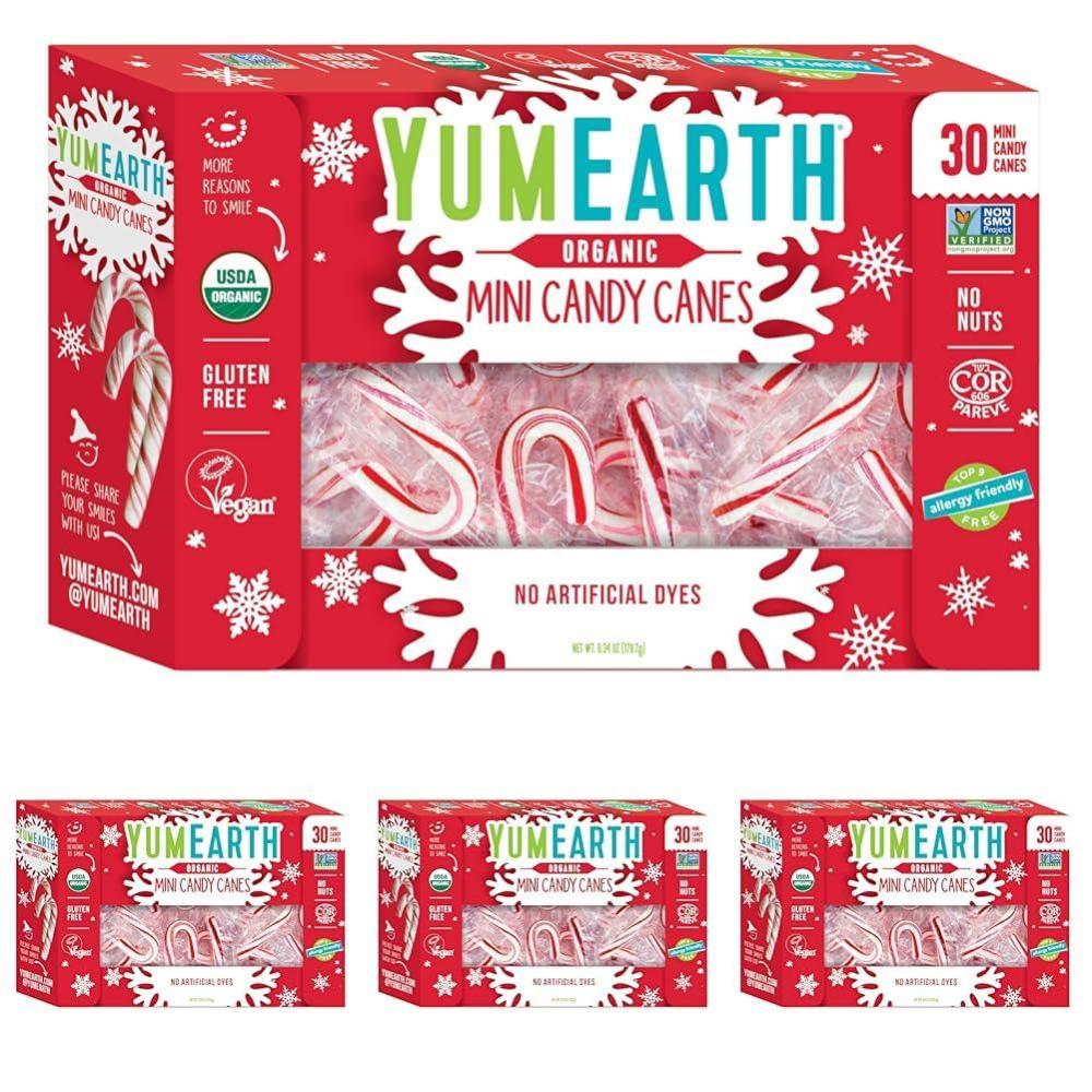 imageYumEarth Organic Candy Canes  Individually Wrapped Full Size Blue Raspberry Candy Canes  Dye Free Allergy Friendly Non GMO Gluten Free Vegan  10 Count Pack of 1Peppermint Mini Candy Canes