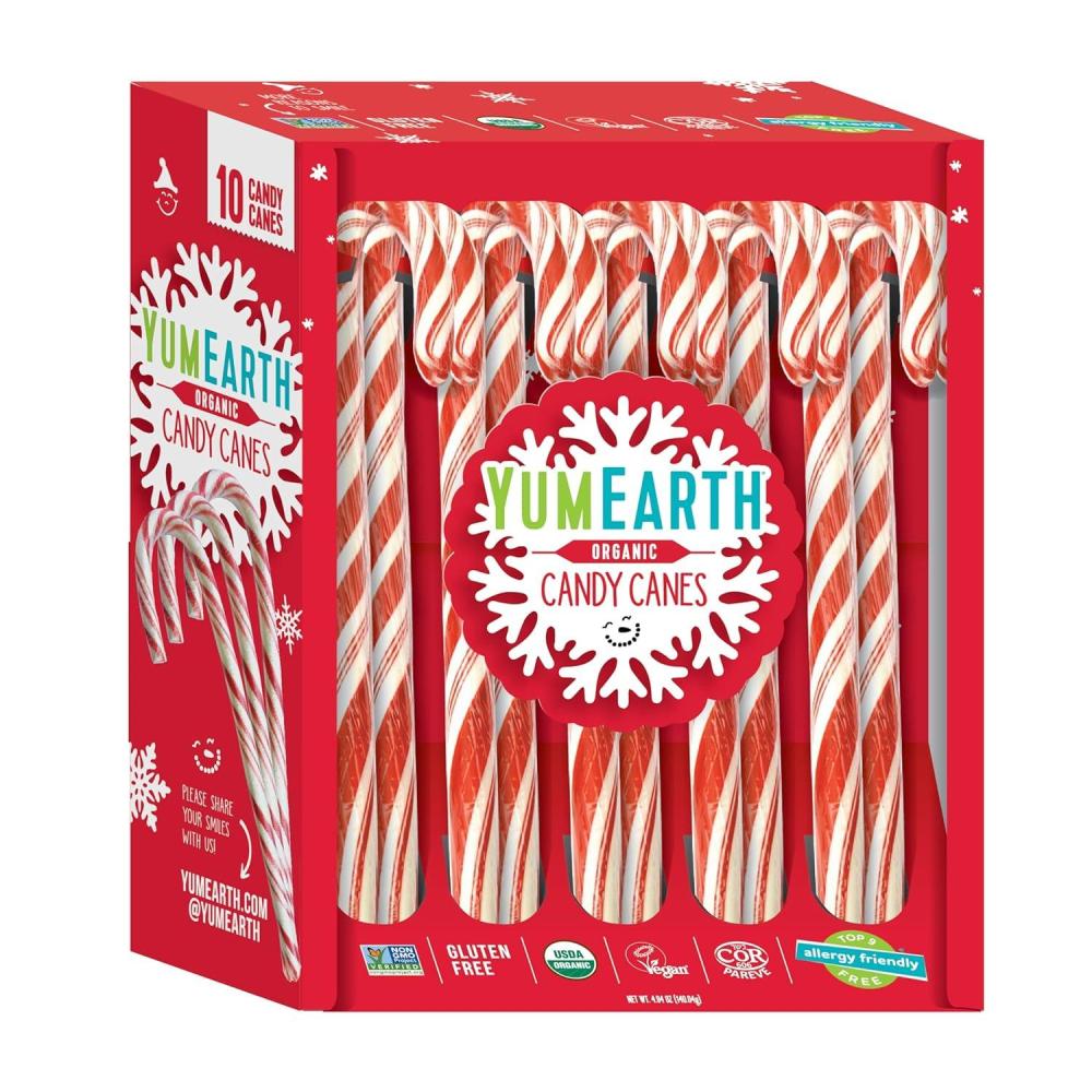 imageYumEarth Organic Candy Canes  Individually Wrapped Full Size Peppermint Candy Canes  Allergy Friendly Non GMO Gluten Free Vegan  10 Count Pack of 1