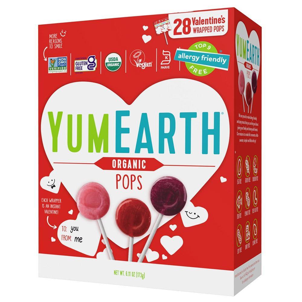 imageYumEarth Organic Pops Valentine Variety Pack  Fruity Lollipops  Gluten Free Snacks for Kids  Allergy Friendly NonGMO No Artificial Flavors or Dyes  Assorted Flavors 611 oz Pack of 28Lollipops