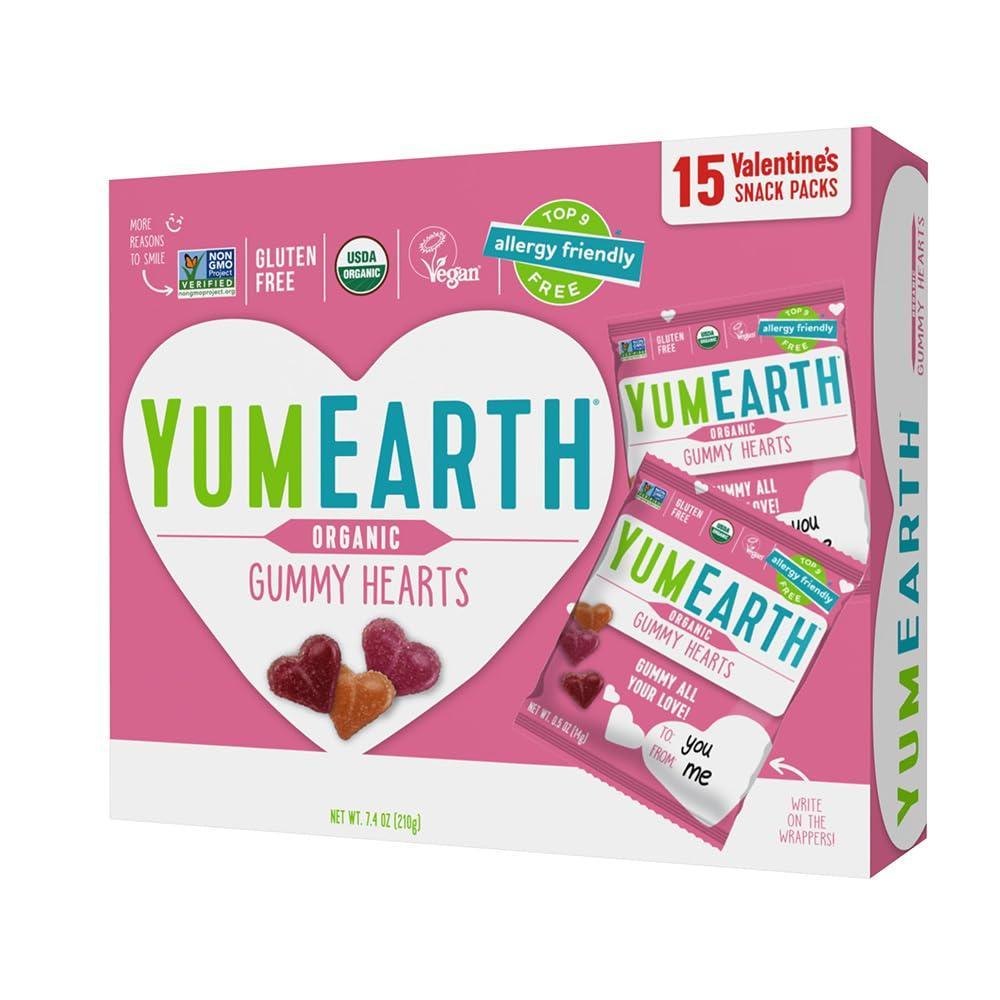 imageYumEarth Organic Pops Valentine Variety Pack  Fruity Lollipops  Gluten Free Snacks for Kids  Allergy Friendly NonGMO No Artificial Flavors or Dyes  Assorted Flavors 611 oz Pack of 28Gummy Hearts