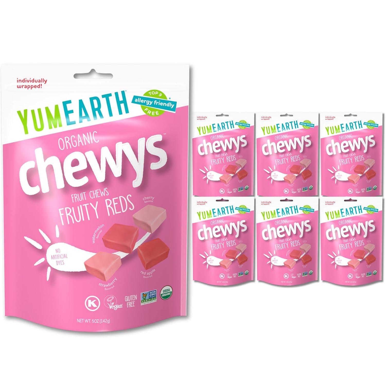 image:imageYumEarth Chewys Fruity Reds Organic Candy No Artificial Dyes Gluten Free NonGMO Vegan Allergy Friendly 5oz Pack of 6Fruity Reds