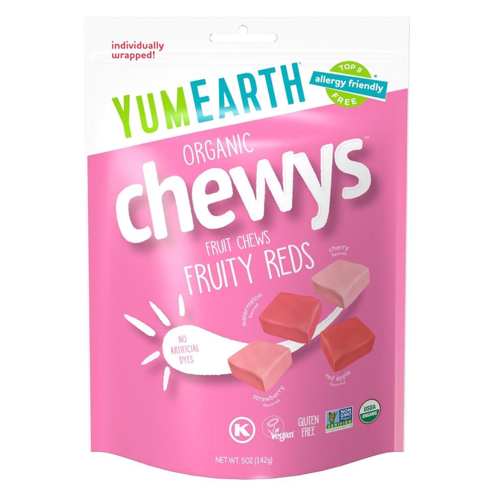 image:imageYumEarth Chewys Fruity Reds  Organic Candy No Artificial Dyes Gluten Free NonGMO Vegan Allergy Friendly  5oz Pack of 6Fruity Reds