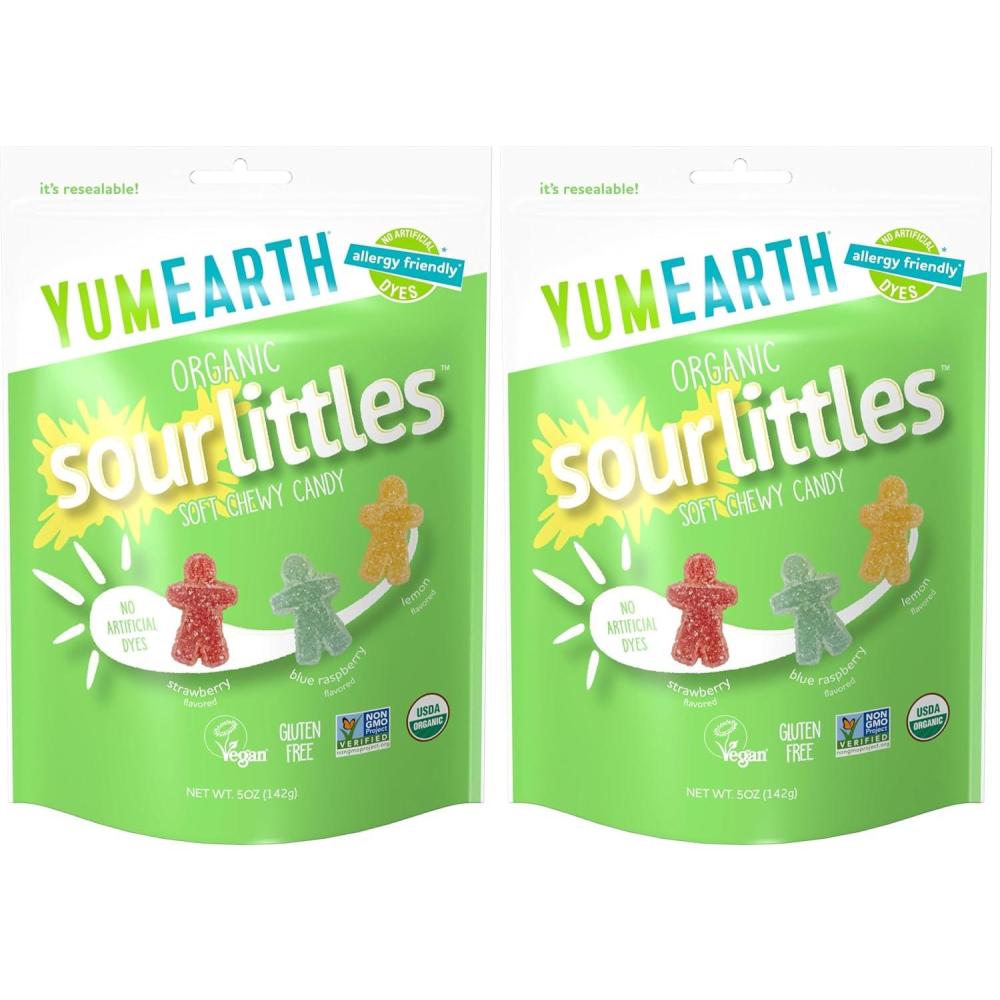 image:imageYumEarth Organic Sour Littles Chewy Candy  Allergy Friendly Top 9 Free No Artificial Dyes Non GMO Gluten Free Vegan Candy Snacks  5 Ounce Bag5 Ounce Pack of 2