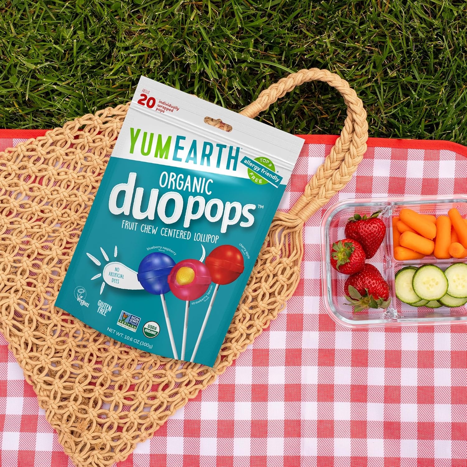 image:imageYumEarth Organic Duo Pops Lollipops with Fruit Chew Centers Allergy Friendly Top 9 Free No Artificial Dyes Non GMO Gluten Free Vegan Candy Snacks Individually Wrapped Pops 20 Count Pack of 120 Count Pack of 1