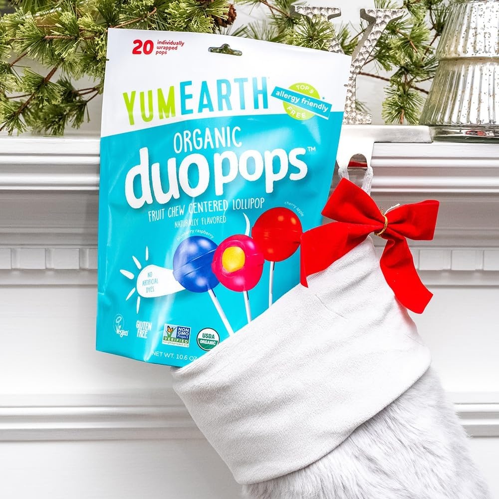 image:imageYumEarth Organic Duo Pops Lollipops with Fruit Chew Centers Allergy Friendly Top 9 Free No Artificial Dyes Non GMO Gluten Free Vegan Candy Snacks Individually Wrapped Pops 20 Count Pack of 120 Count Pack of 3