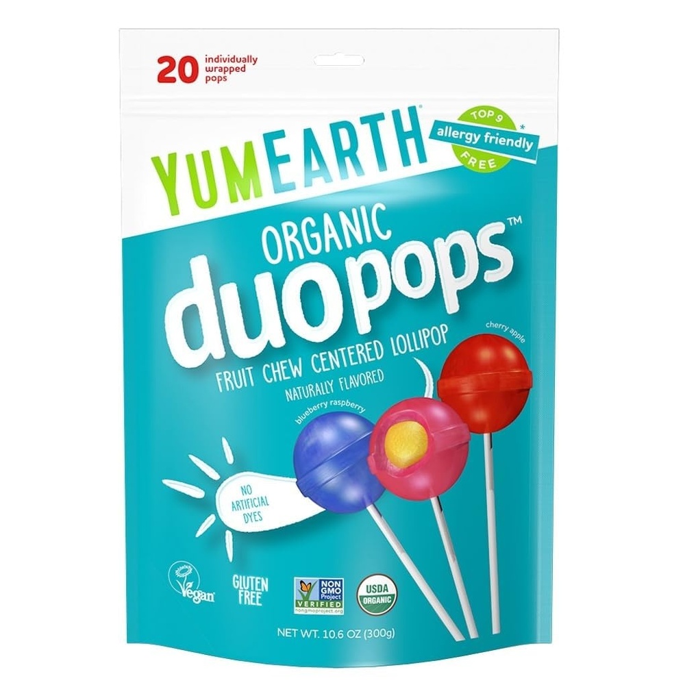 image:imageYumEarth Organic Duo Pops Lollipops with Fruit Chew Centers Allergy Friendly Top 9 Free No Artificial Dyes Non GMO Gluten Free Vegan Candy Snacks Individually Wrapped Pops 20 Count Pack of 120 Count Pack of 3