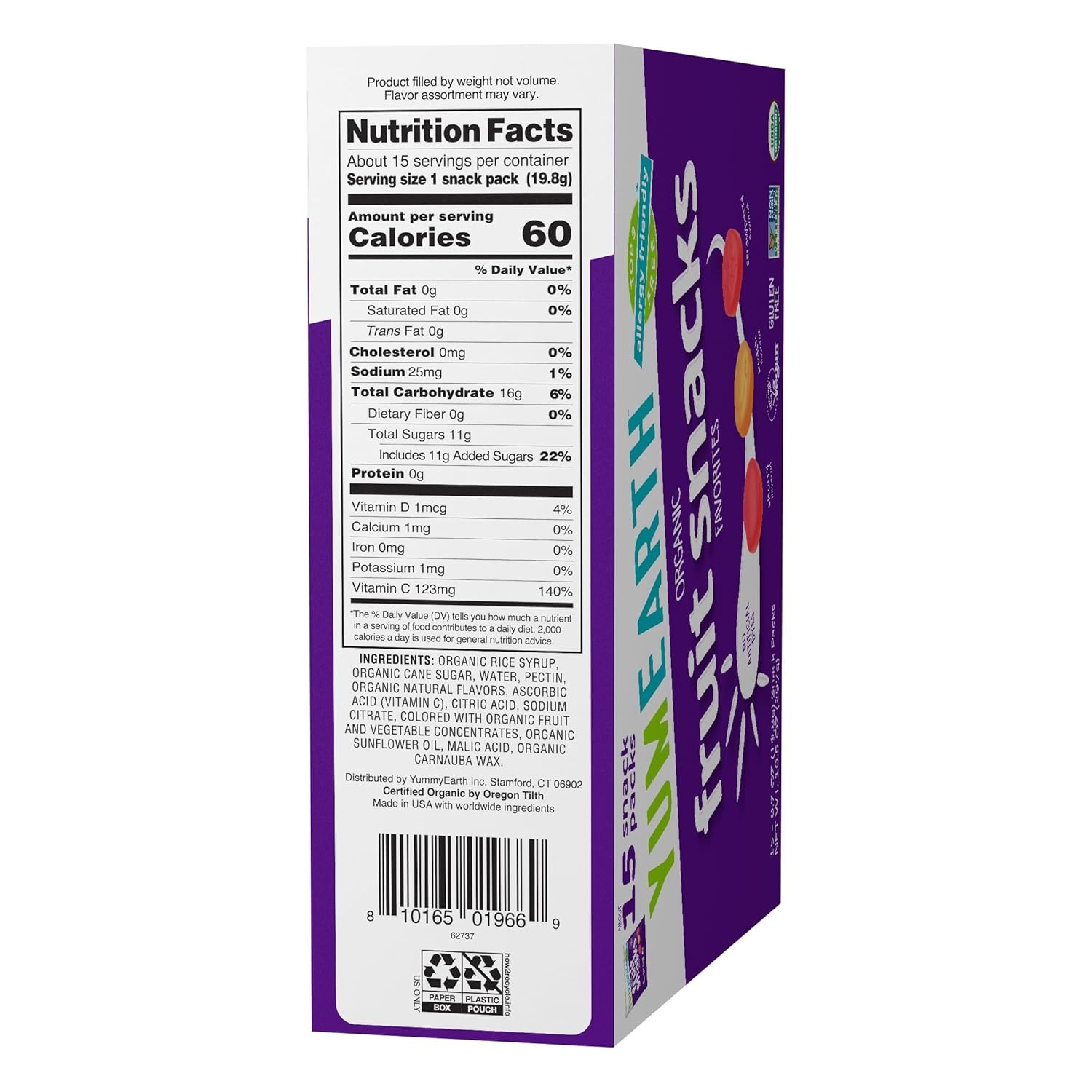 image:imageYumEarth Organic Fruit Snacks Pack of 15 07 oz Snack Packs Non GMO Gluten Free Vegan Dye FreeFruit
