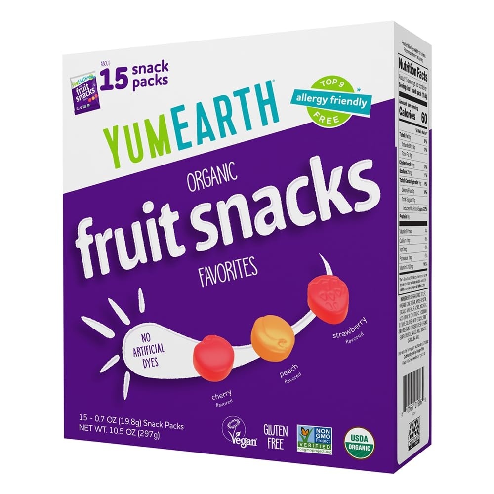 image:imageYumEarth Organic Fruit Snacks Pack of 15 07 oz Snack Packs Non GMO Gluten Free Vegan Dye FreeFruit